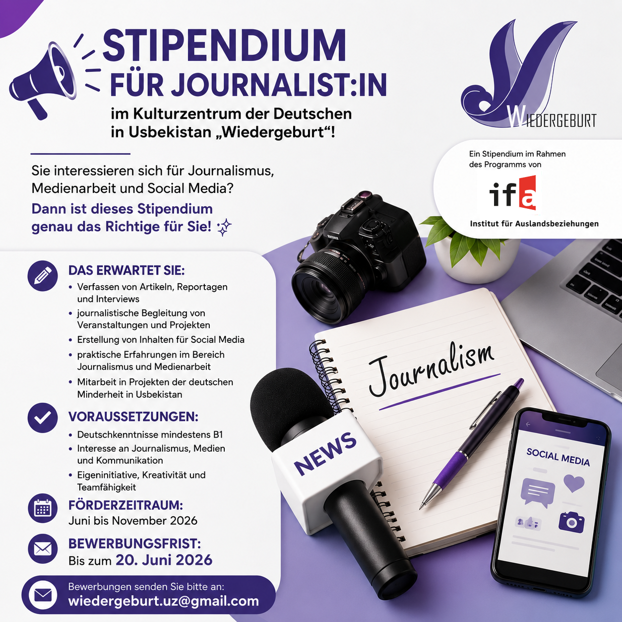 You are currently viewing Ausschreibung: Stipendium im Kulturzentrum der Deutschen in Usbekistan „Wiedergeburt“