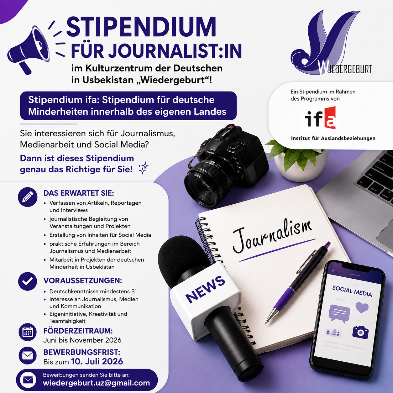 Read more about the article Ausschreibung: Stipendium im Kulturzentrum der Deutschen in Usbekistan „Wiedergeburt“