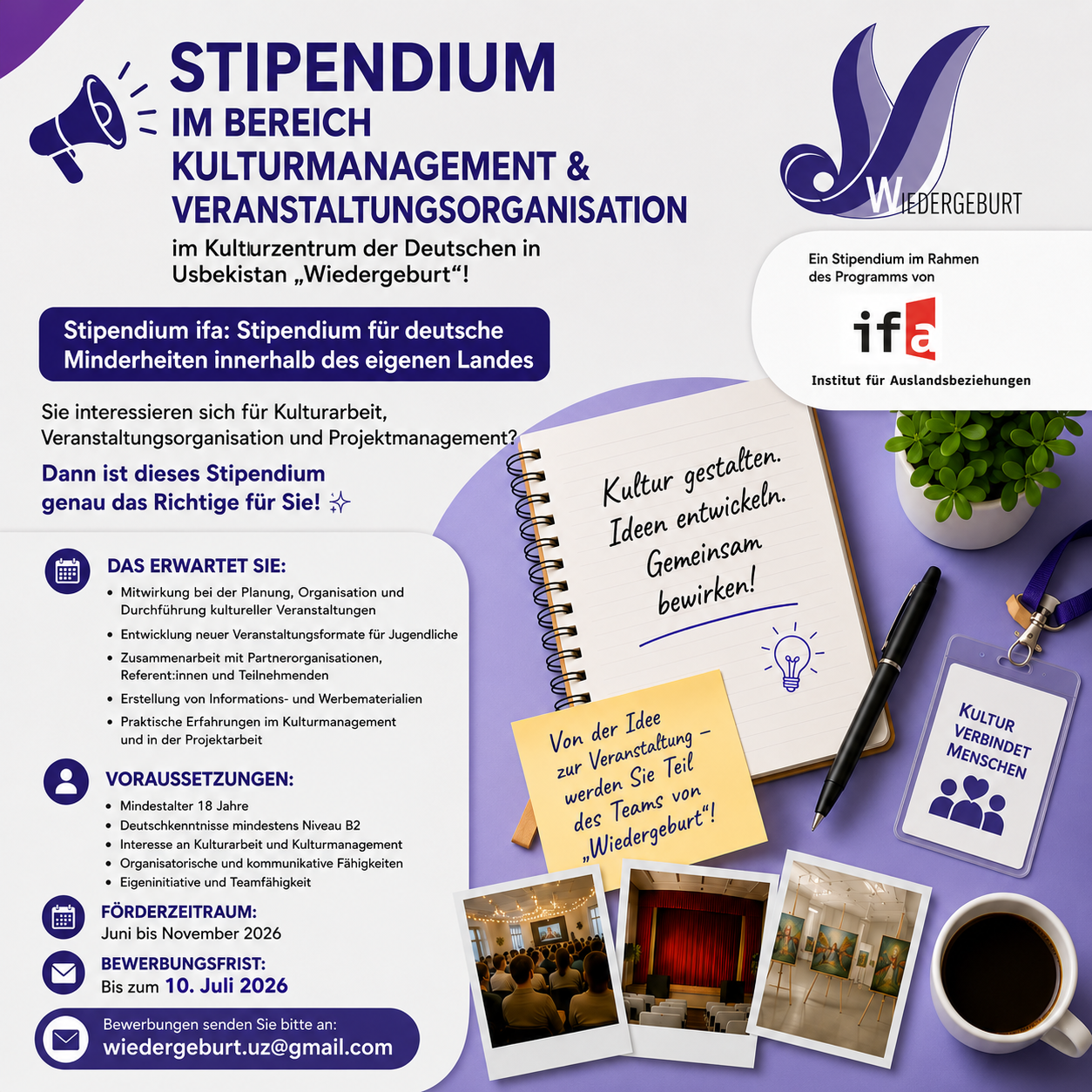 Read more about the article Ausschreibung: Stipendium im Kulturzentrum der Deutschen in Usbekistan „Wiedergeburt“