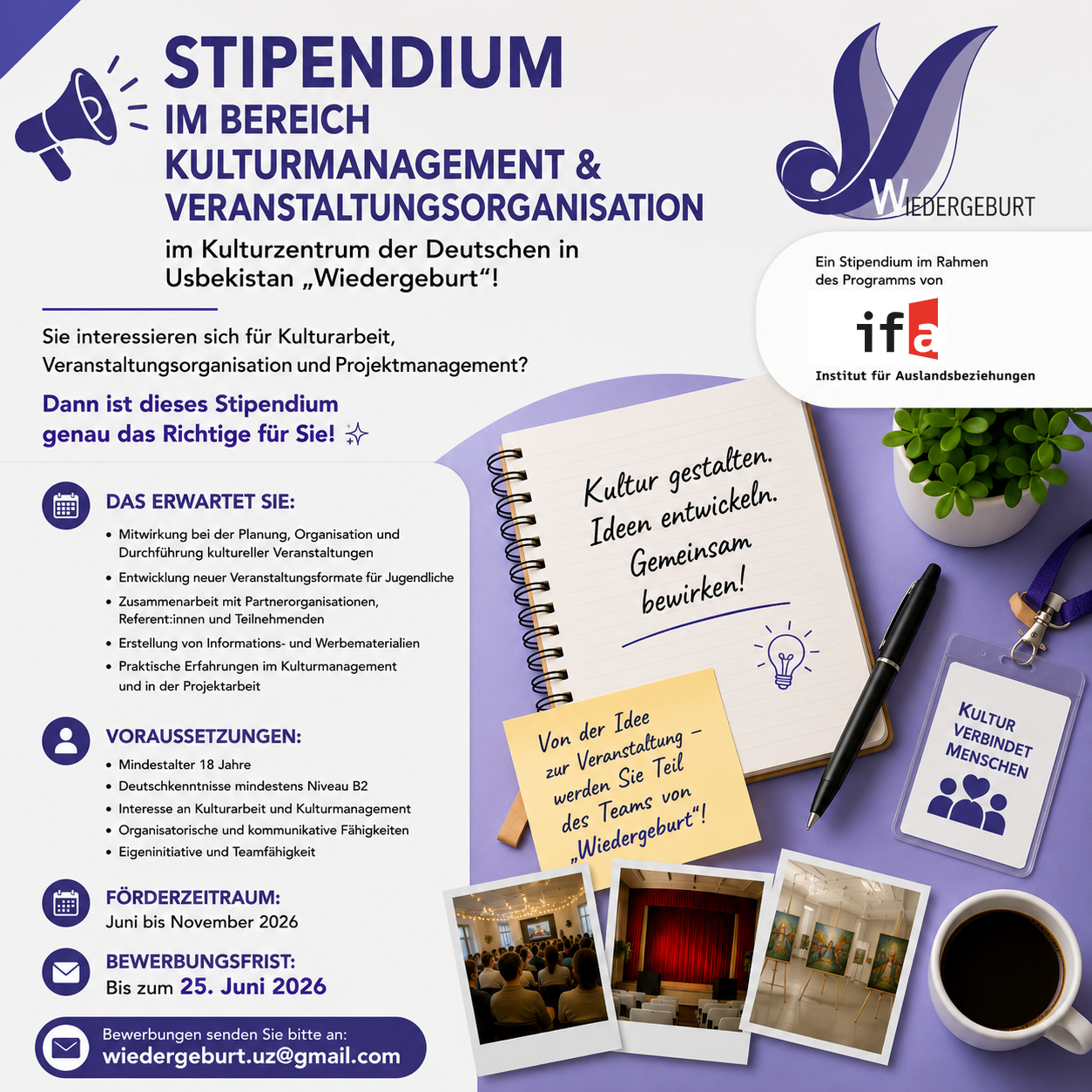 You are currently viewing Ausschreibung: Stipendium im Kulturzentrum der Deutschen in Usbekistan „Wiedergeburt“